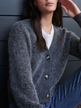 QUINCE Baby Alpaca-Wool Cropped Cardigan in Gray M